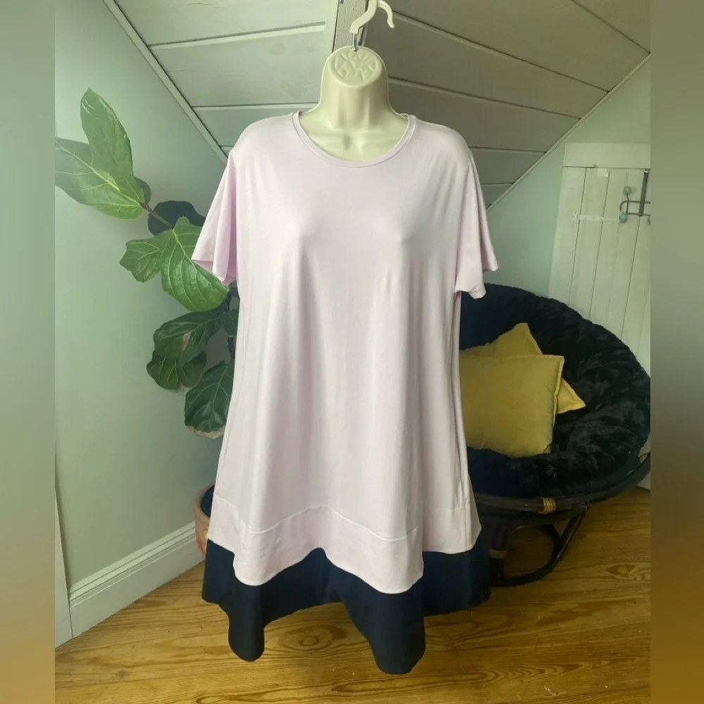 COS Contrast Hem Tent T-shirt Dress Pink Navy A-line Pockets Size Medium - Picture 1 of 11